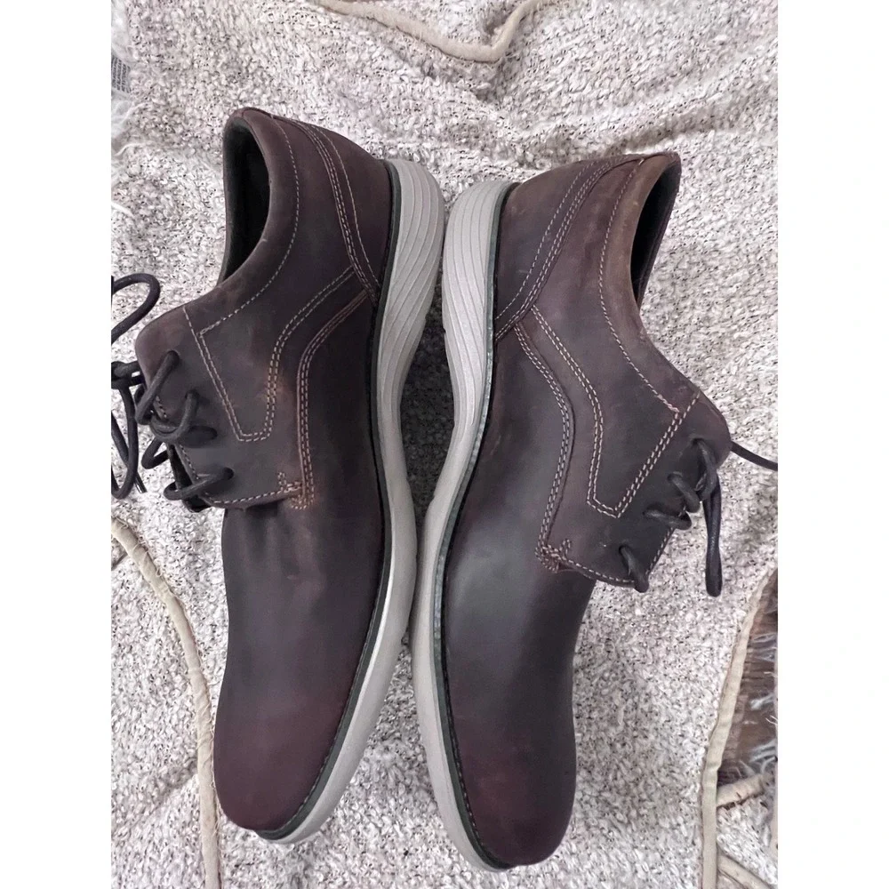 Rockport Garrett Plain Toe Mens Leather Brown Dress Shoes Size 12 Tan NWT READ**